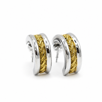 Dual Tone Textured Hoop Earrings