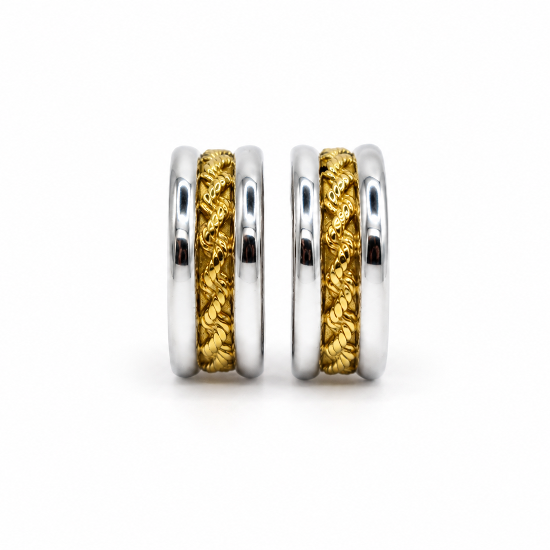 Dual Tone Textured Hoop Earrings