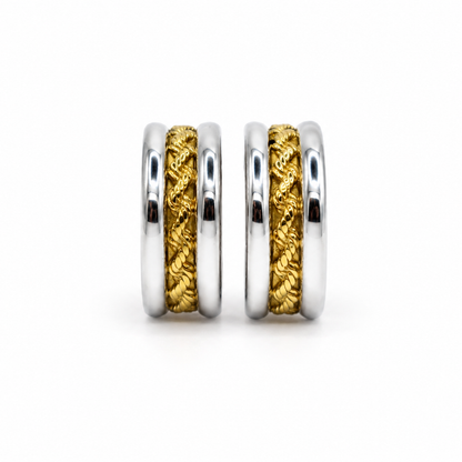 Dual Tone Textured Hoop Earrings