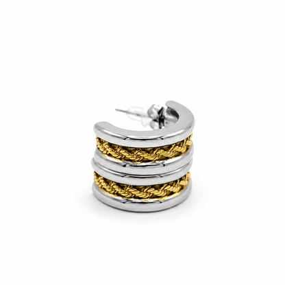 Dual Tone Textured Hoop Earrings
