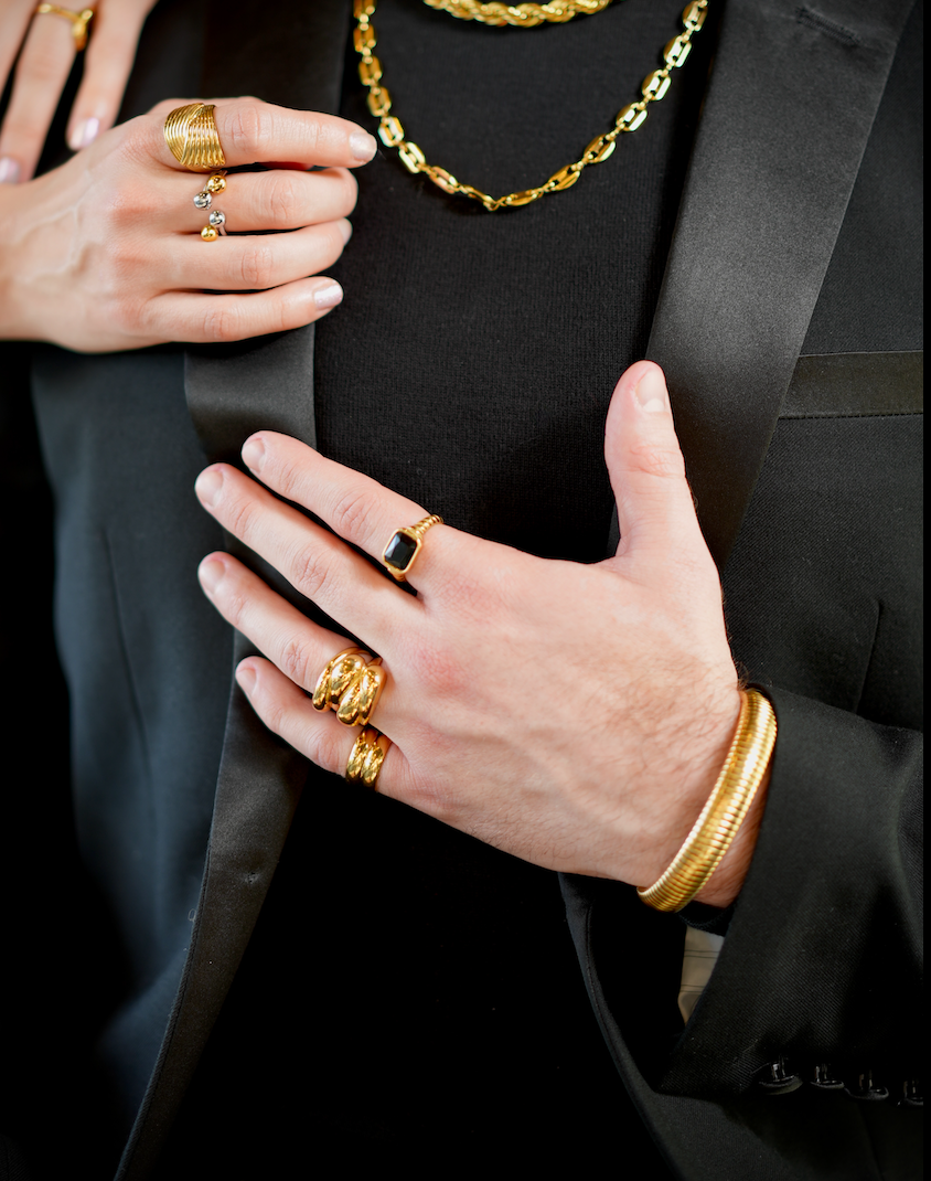 Golden Ribbed Bangle Bracelet